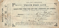 Memorandum of a Draft, White Star Line - 1880