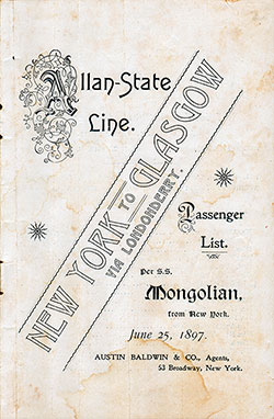1897-06-25 Passenger Manifest for the SS Mongolian