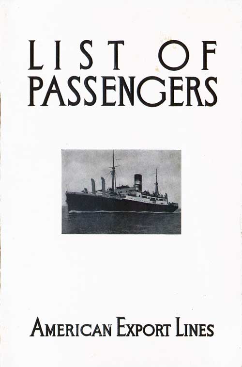 Passenger List, American Export Lines SS Exeter 1932
