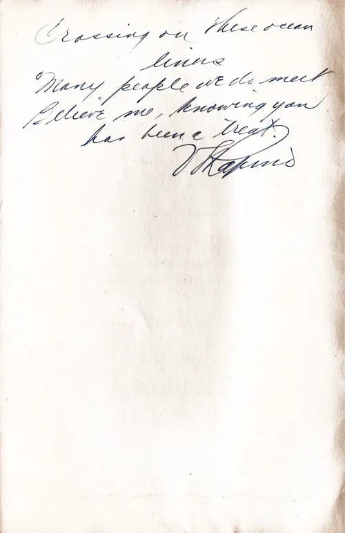 Passenger Inscription On Inside Front Cover, SS Independence Passenger List, 27 October 1952.