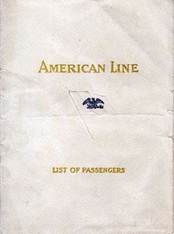 Cabin Passenger Manifest, SS Manchuria, American Line, 28 June 1923