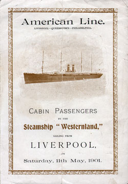 Passenger Manifest, American Line SS Westerland, May 1901, Liverpool to Philadelphia