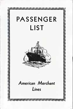 Front Cover, Passenger Manifest, SS American Farmer, American Merchant Lines, June 1934, London to New York