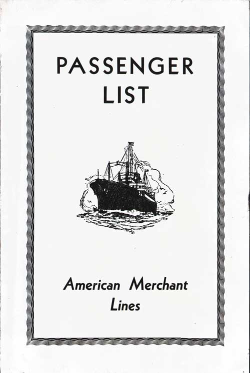 Front Cover, Passenger List, SS American Farmer, American Merchant Lines, June 1934, London to New York
