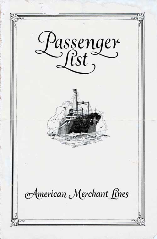 Front Cover - 23 August 1928 Passenger List, SS American Merchant, American Merchant Lines