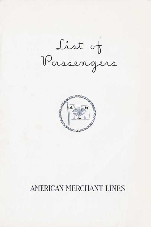 Passenger List, SS American Trader, American Merchant Lines, June 1936, London to New York and Boston