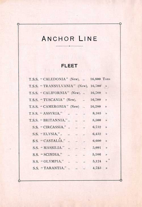 Anchor Line Fleet List, 1926.