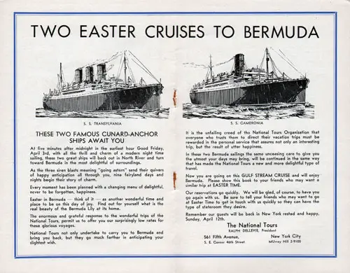 Two Easter Cruises to Bermuda in April 1931.