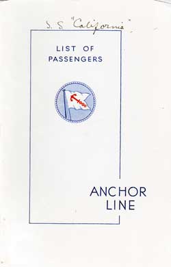 19 August 1938 Passenger Manifest for the TSS California