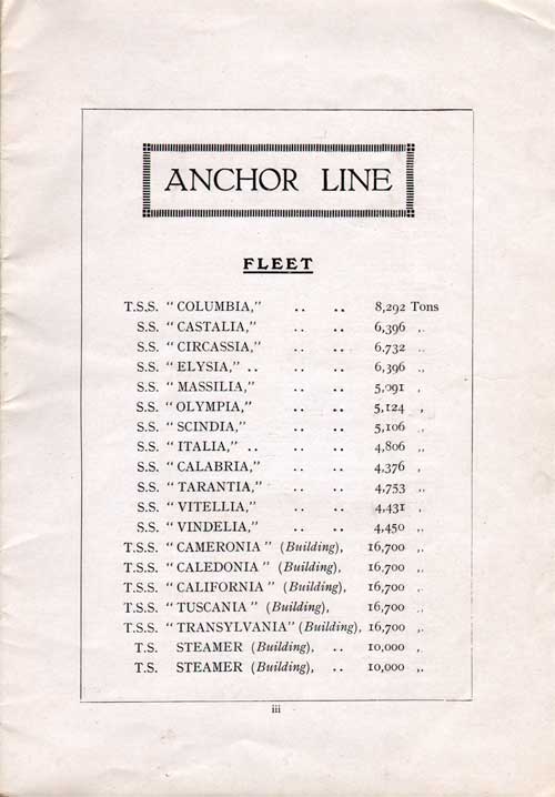 Anchor Line Fleet List, 1920.