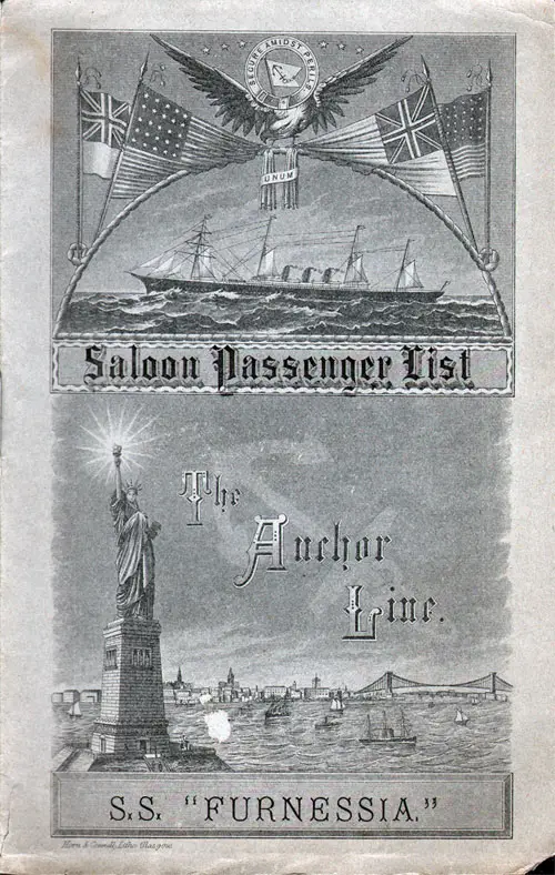 23 August 1888 Passenger Manifest for the SS Furnessia
