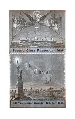 Passenger Manifest, Anchor Line SS Furnessia, 1900, Glasgow, Scotland to New York 