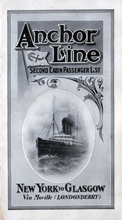 Passenger Manifest, Anchor Line SS Furnessia, 1910