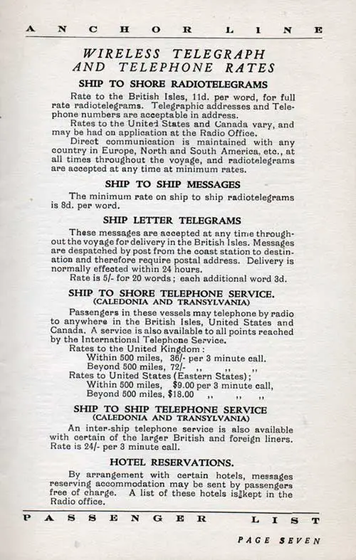 Wireless Telegraph and Telephone Rates, 1936.