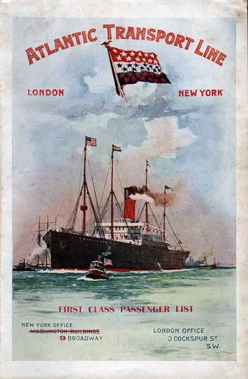 Front Cover - 3 September 1904 Passenger List, SS Mesaba, Atlantic Transport Line