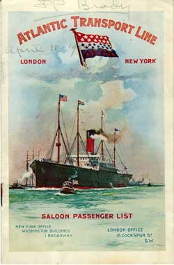 Passenger Manifest, Atlantic Transport Line, SS Minneapolis, 1902