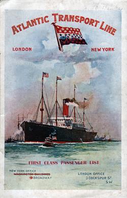 Front Cover, Passenger Manifest, SS Minneapolis, Atlantic Transport Line, August 1904