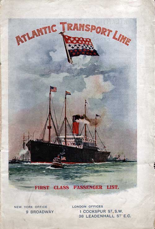 Passenger List, Atlantic Transport Line SS Minneapolis 1909