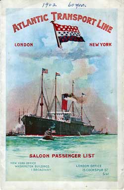 Passenger Manifest, Atlantic Transport Line, SS Minnehaha, 1902