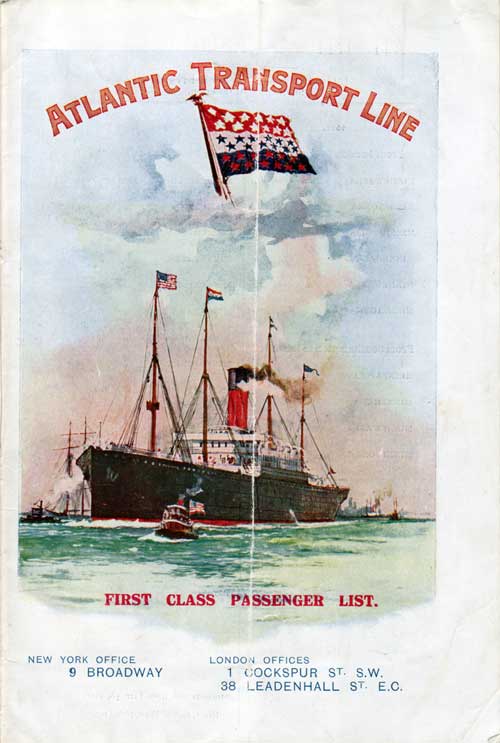 Passenger List, Atlantic Transport Line, SS Minnehaha 1913