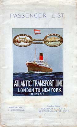 Passenger Manifest, Atlantic Transport Line, SS Minnekahda, 1925 