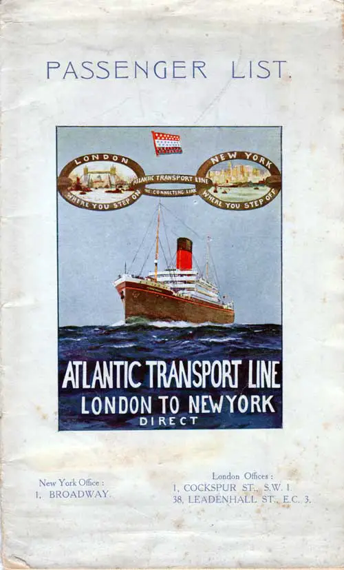 Passenger List, Atlantic Transport Line, SS Minnekahda, 1925 