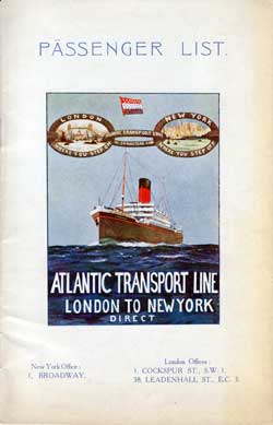 Passenger Manifest, Atlantic Transport Line SS Minnekahda August 1925
