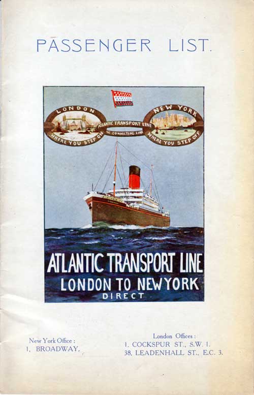 Passenger List, Atlantic Transport Line SS Minnekahda August 1925