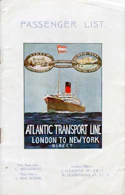 Passenger Manifest, Atlantic Transport Line SS Minnekhda - Sep 1927