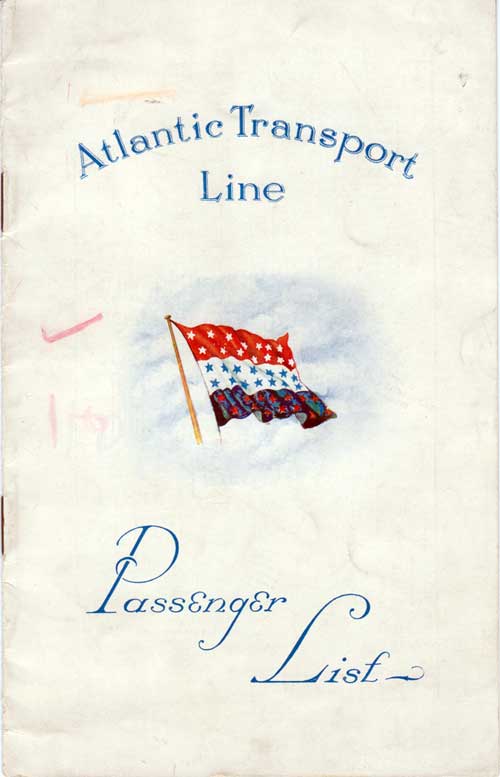Front Cover - 23 June 1928 Passenger List, SS Minnekahda, Atlantic Transport Line