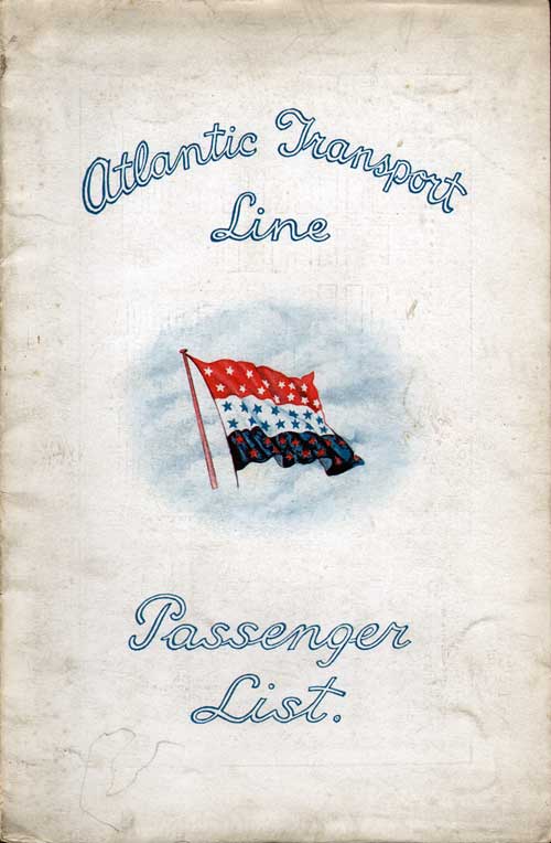 Front Cover - 22 February 1930 Passenger List, SS Minnekahda, Atlantic Transport Line