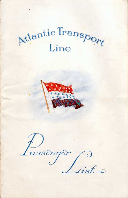Front Cover, Passenger List, SS Minnesota, July 1928, Atlantic Transport Line