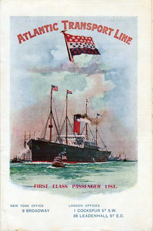 Passenger List, Atlantic Transport Line SS Minnetonka 1908
