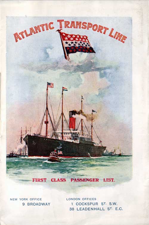 Passenger List, Atlantic Transport Line SS Minnetonka, 1912-08-31 London to New York