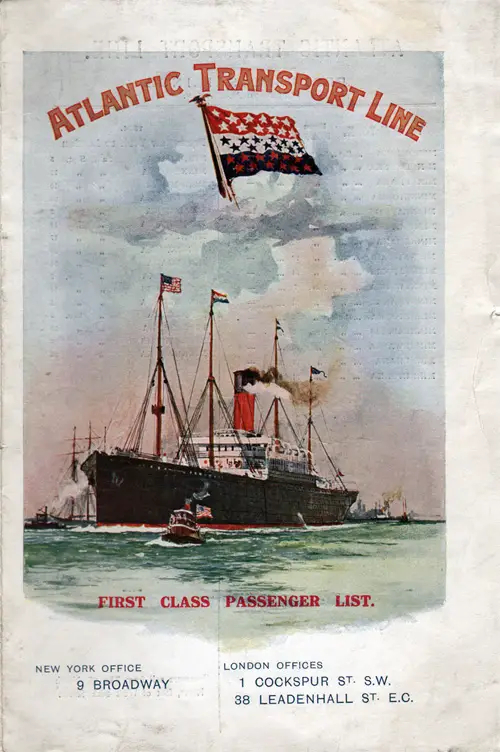 Passenger List, Atlantic Transport Line SS Minnetonka, 1914-08-29 London to New York