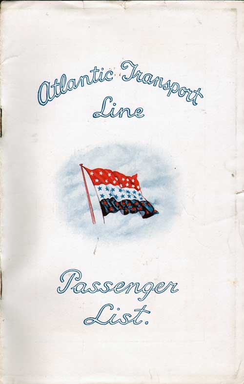 Front Cover - 27 September 1930 Passenger List, SS Minnetonka, Atlantic Transport Line