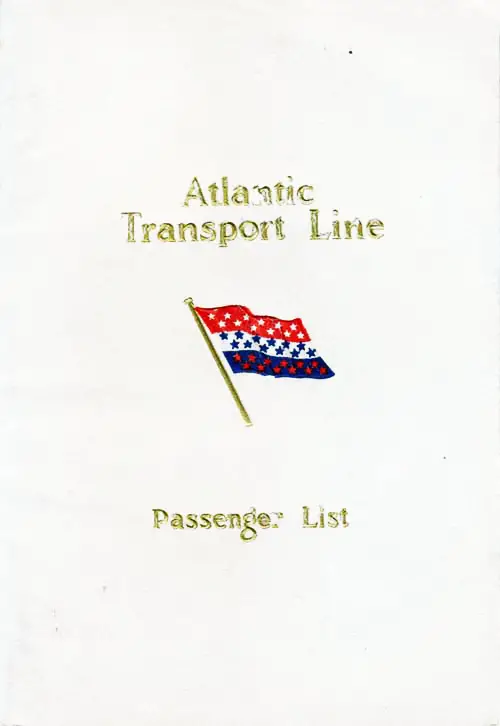 Front Cover, First Class Passenger List for the SS Minnewaska of the Atlantic Transport Line, Departing 31 May 1924 from New York to London via Cherbourg.