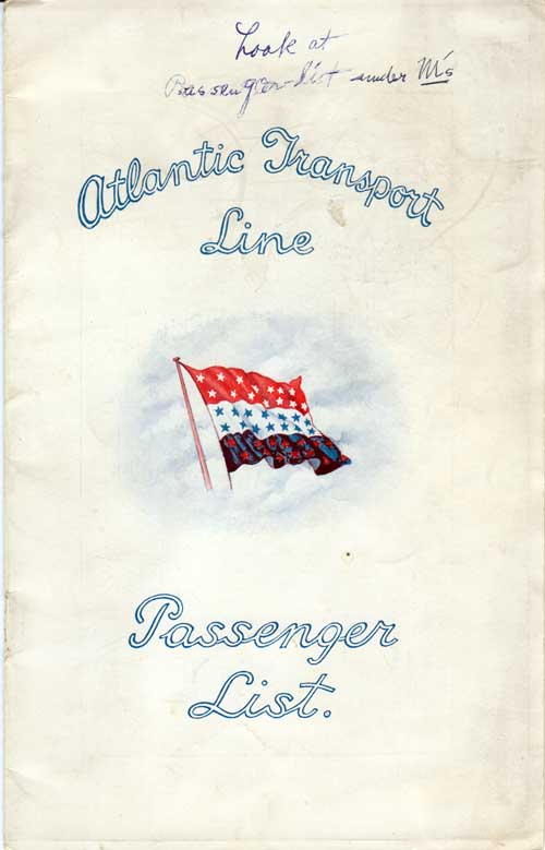 Front Cover - 12 October 1929 Passenger List, SS Minnewaska, Atlantic Transport Line