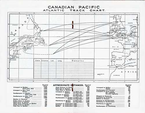 Track Chart Included in the 4 September 1931 SS Duchess of Bedford Passenger List.