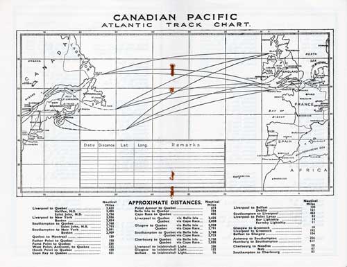 Track Chart Included With the SS Duchess of Bedford Passenger List of 14 October 1932.