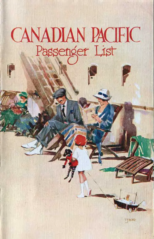 Front Cover - 14 July 1928 Passenger List, SS Empress of Australia, Canadian Pacific (CPOS)