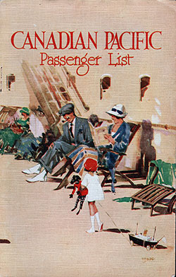Front Cover, SS Empress of France Passenger List for 18 August 1928.