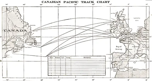 Track Chart - 14 August 1924 Passenger List, SS Empress of Scotland, Canadian Pacific (CPOS)