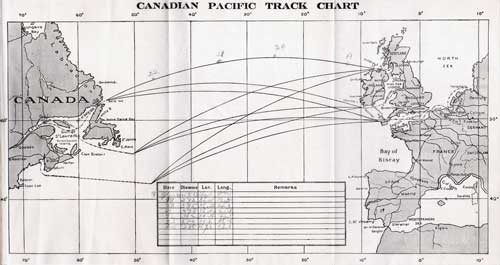 Canadian Pacific (CPOS) Track Chart with Extract of Log for the 17 August 1923 Voyage of the SS Metagama.