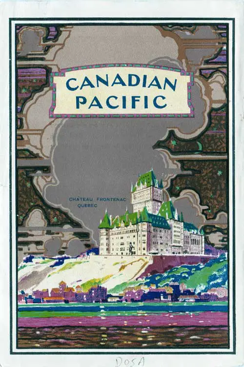 Back Cover of a Cabin Passenger List for the SS Minnedosa of the Canadian Pacific Line (CPOS), Departing 4 May 1928 from Liverpool to Quebec and Montreal via Belfast and Greenock.