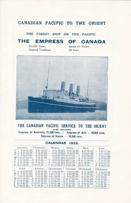 The Empress of Canada -- The Finest Ship on the Pacific.
