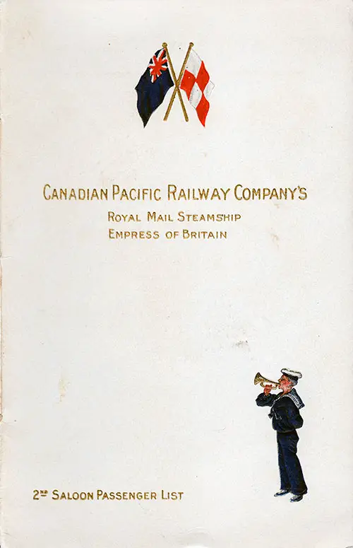 1908-06-26 Passenger Manifest for the Empress Of Britain