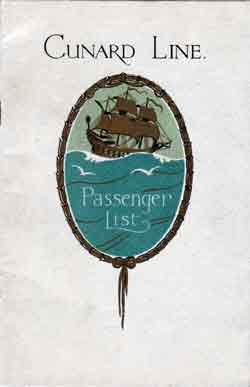 Passenger Manifest, Cunard Line RMS Aquitania - Aug 1929