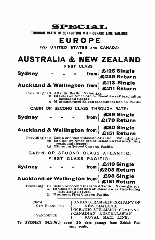 Cunard Line Services to Australia and New Zealand.