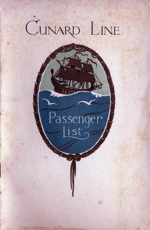 Front Cover - 26 July 1930 Passenger List, RMS Berengaria, Cunard Line
